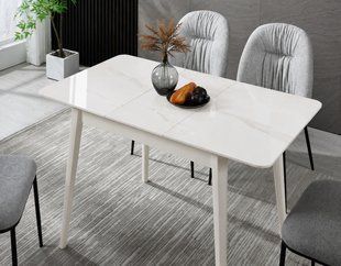 Стіл TALLINN CERAMIC 90(120)*70 білий глянець/кашемір