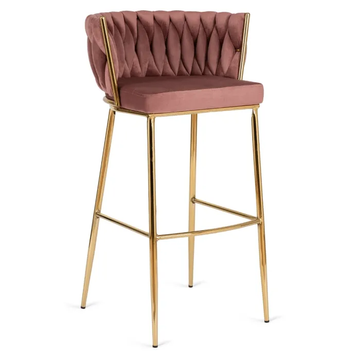 Барный стул бархатный MEBEL ELITE FLORES 2 Velvet розовый/золотой
