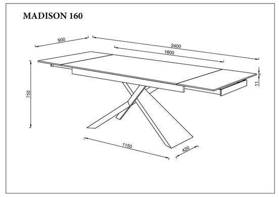 Стіл INTARSIO MADISON CERAMIC 160(240)*90 Чорний мат/Чорний