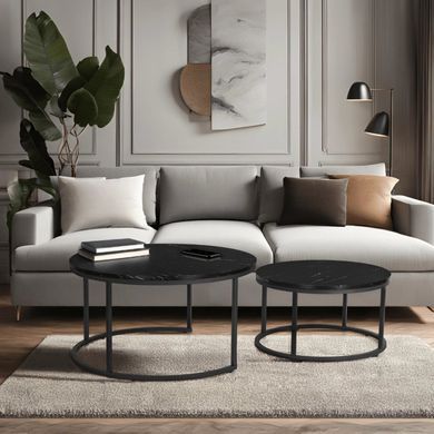 Комплект журнальных столов MEBEL ELITE MAURO MAX Marmur 2 шт 80* 80 см Черный