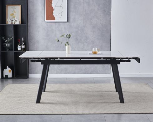 Стол INTARSIO OSLO CERAMIC 120(180)*80 белый глянец/черный каркас