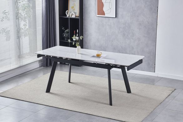 Стол INTARSIO OSLO CERAMIC 120(180)*80 белый глянец/черный каркас