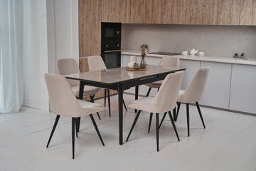 Стол обеденный VETRO TM-89 Калаката Мрамор / Черный 140(180)x80 см