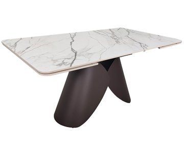 Стол INTARSIO AGNES CERAMIC 160(240)*90 Белый позолоченный мат/коричневый