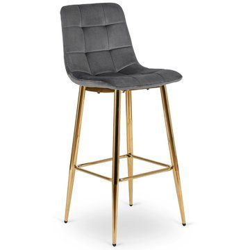 Барный стул бархатный MEBEL ELITE ARIEL Ecru Velvet Серый/Золотой
