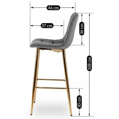 Барный стул бархатный MEBEL ELITE ARIEL Ecru Velvet Серый/Золотой