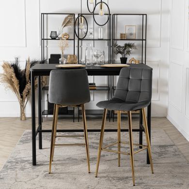 Барный стул бархатный MEBEL ELITE ARIEL Ecru Velvet Серый/Золотой