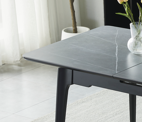 Стол INTARSIO BERLIN CERAMIC 140(180)*80 серый мат/черный каркас