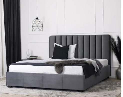 Кровать двуспальная бархатная MEBEL ELITE 160x200 MARI Velvet Серый