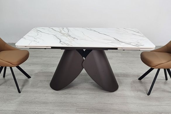 Стіл INTARSIO AGNES CERAMIC 160(240)*90 Білий позолочений мат/Коричневий