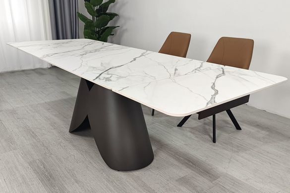 Стіл INTARSIO AGNES CERAMIC 160(240)*90 Білий позолочений мат/Коричневий