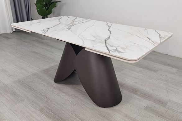 Стіл INTARSIO AGNES CERAMIC 160(240)*90 Білий позолочений мат/Коричневий