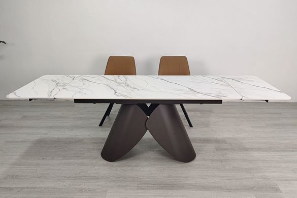 Стіл INTARSIO AGNES CERAMIC 160(240)*90 Білий позолочений мат/Коричневий