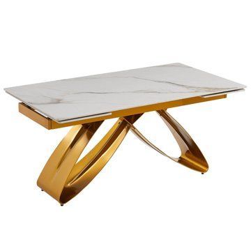 Стіл розкладний MEBEL ELITE LUIGI 160-240 х91 см Білий мармур/Золото