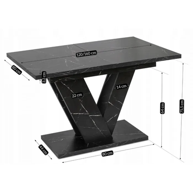 Стіл MEBEL ELITE CLARK 120-160 см Дуб Чорний мармур / Чорний