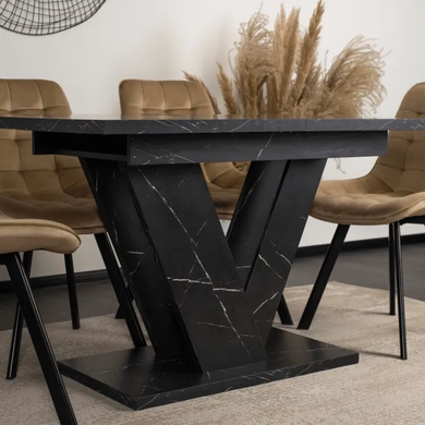 Стіл MEBEL ELITE CLARK 120-160 см Дуб Чорний мармур / Чорний