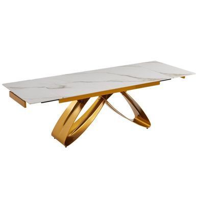 Стол раскладной MEBEL ELITE LUIGI 160-240х91 см Белый мрамор/Золото