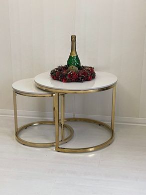 Комплект журнальных столиков Portafino A 80x80 см Эффект Мрамора Белый/Золотой SIGNAL