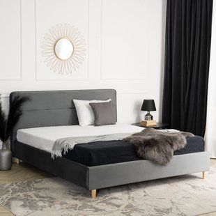 Ліжко MEBEL ELITE BOND Welur 160x200 см Сірий