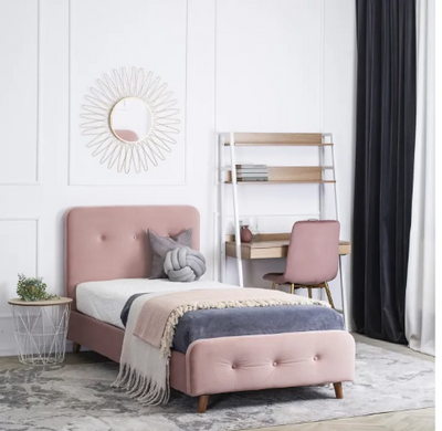 Ліжко односпальне оксамитове MEBEL ELITE 90x200 MIKEL Velvet рожевий