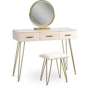Туалетный столик с креслом MEBEL ELITE SANDY кремовый / золотой