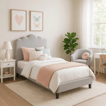 Кровать MEBEL ELITE CRATER Boucle 90x200 см Серый