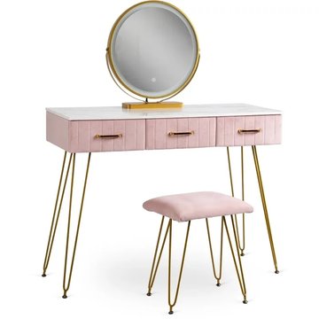 Туалетный столик с креслом SANDY розовый / золотой