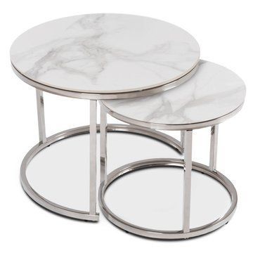 Комплект журнальных столов MEBEL ELITE AMARA Marmur 60*45.5 см+45,5*40,5 см Белый