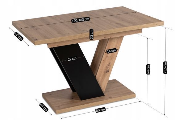 Стіл MEBEL ELITE CLARK 120-160 см Дуб Артизан / Чорний