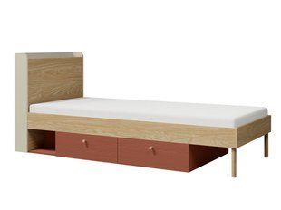 Кровать YUKI REG 13 90*200 см Серо-бежевая/Дуб масличный/Коралловый JUREK MEBLE