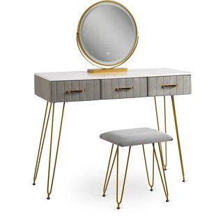 Туалетный столик с креслом MEBEL ELITE SANDY серый / золотой