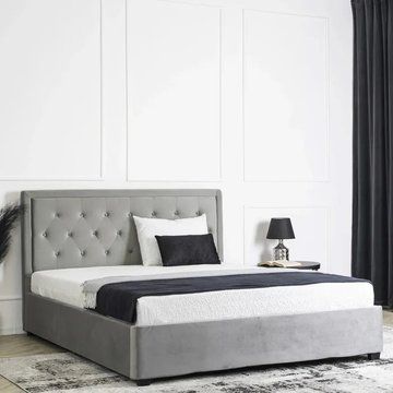 Кровать двуспальная бархатная MEBEL ELITE CROS Velvet 160x200 см Серый