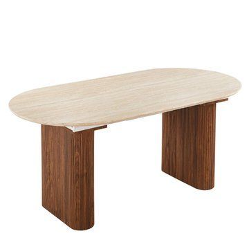 Стол раскладной MEBEL ELITE OVAL 90(220)х90 см Травертин/Орех