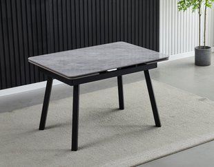 Стол INTARSIO MADRID CERAMIC 120(180)*85 серый глянец/черный каркас