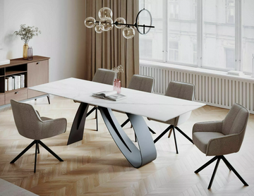 Стол обеденный Diuna Ceramic STATUARIO VENATO 160(240)X90 см Белый Мат / Черный мат SIGNAL
