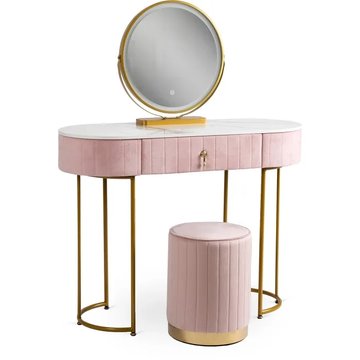 Туалетный столик с пуфом ASHLEY розовый / золотой
