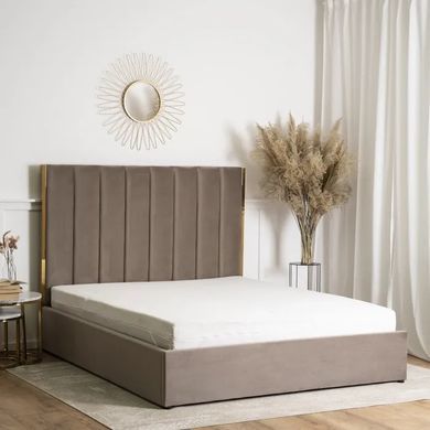 Кровать двуспальная бархатная MEBEL ELITE EMILIO Velvet 160x200 см Бежевый