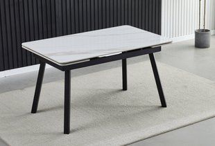Стол INTARSIO MADRID CERAMIC 120(180)*85 белый глянец/черный каркас