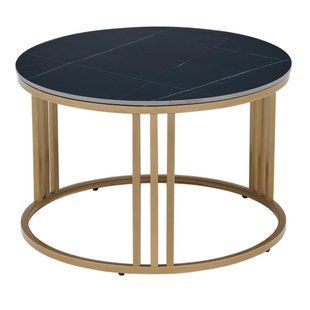 Журнальний стіл MEBEL ELITE KORIN Marmur 70*70 см Чорний / Золото