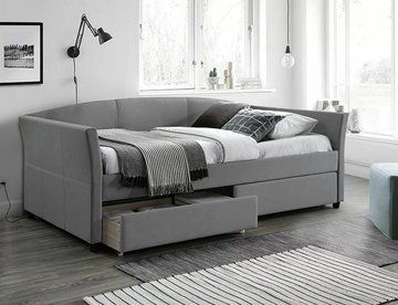 Кровать LANTA VELVET 90x200 см Серый SIGNAL