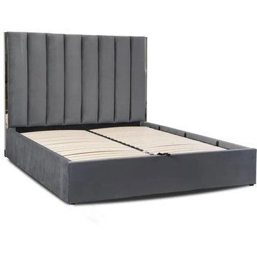 Кровать двуспальная бархатная MEBEL ELITE EMILIO Velvet 160x200 см Серый