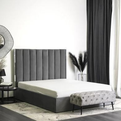 Кровать двуспальная бархатная MEBEL ELITE EMILIO Velvet 160x200 см Серый