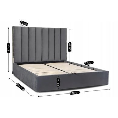 Кровать двуспальная бархатная MEBEL ELITE EMILIO Velvet 160x200 см Серый