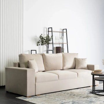 Диван 3-х местный бархатный MEBEL ELITE NICOLO Velvet 238 см бежевый