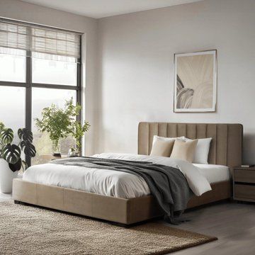 Кровать MEBEL ELITE MARI Welur 140x200 см Бежевый