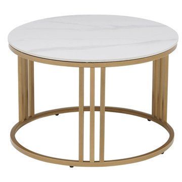 Журнальный стол MEBEL ELITE KORIN Marmur 70*70 см Білий / Золото