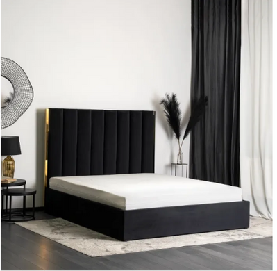 Кровать двуспальная бархатная MEBEL ELITE EMILIO Velvet 160x200 см Черный