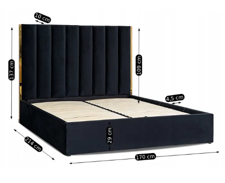 Кровать двуспальная бархатная MEBEL ELITE EMILIO Velvet 160x200 см Черный