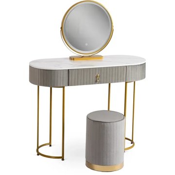 Туалетний столик з пуфом SARAH Сірий / Золотий