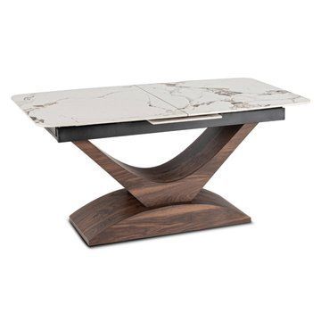 Розкладний обідній стіл MEBEL ELITE ALICANTE Marmur 160(220)*90 см Білий/Горіх